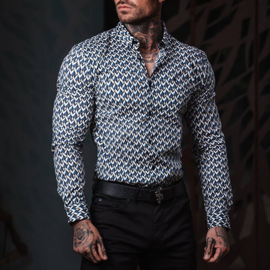 

Men's Tight Lapel Printed Shirt