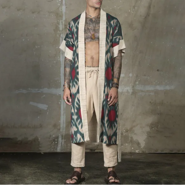 Men's Linen Bohemian Tribal Kimono - Spiretime.com 