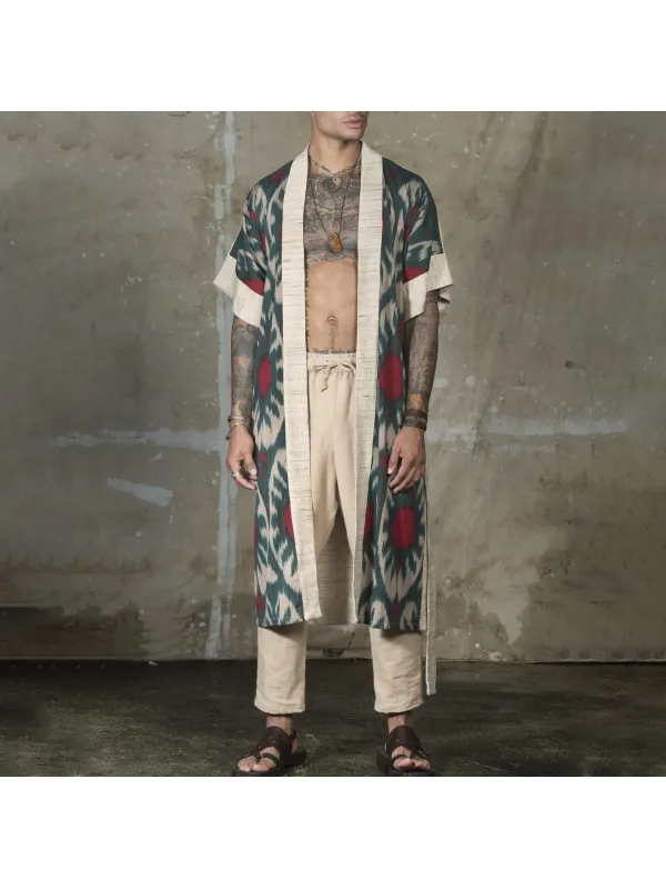 Men's Linen Bohemian Tribal Kimono - Ootdmw.com 