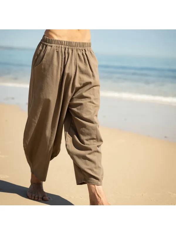 Men's Beach Holiday Linen Casual Harem Pants - Ootdmw.com 