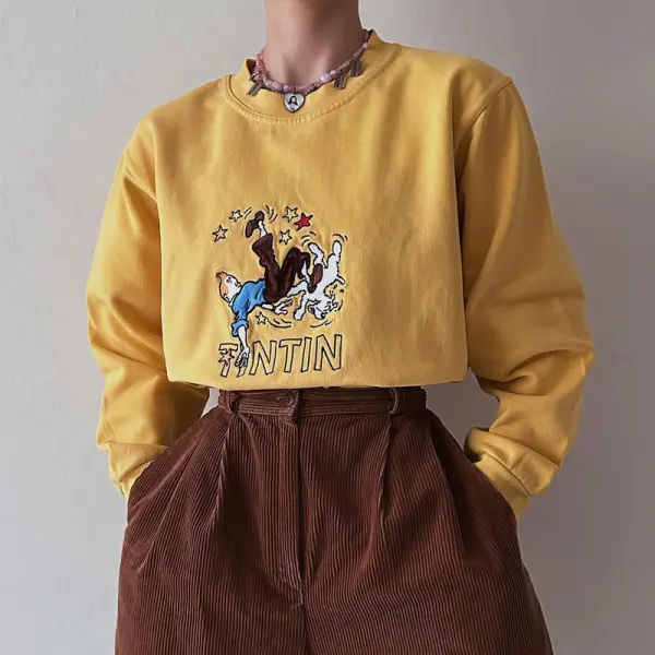 Women's Vintage Tintin Crew Neck Sweatshirt - Relieffe.com 