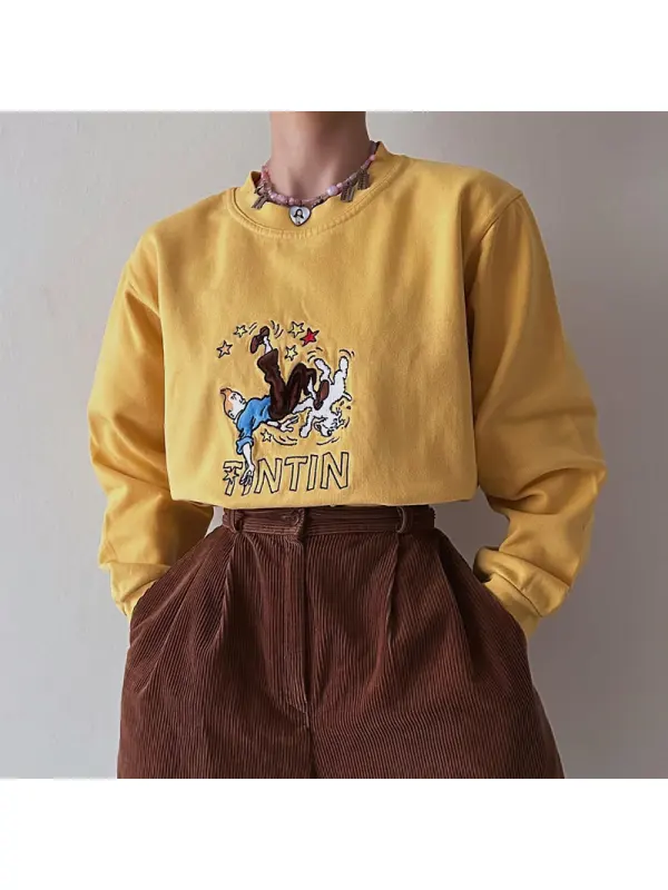 Women's Vintage Tintin Crew Neck Sweatshirt - Onevise.com 