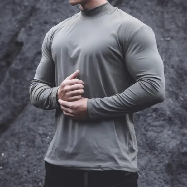 Men's Elastic Quick-drying Breathable Half Turtleneck Sports T-shirt - Ootdyouth.com 