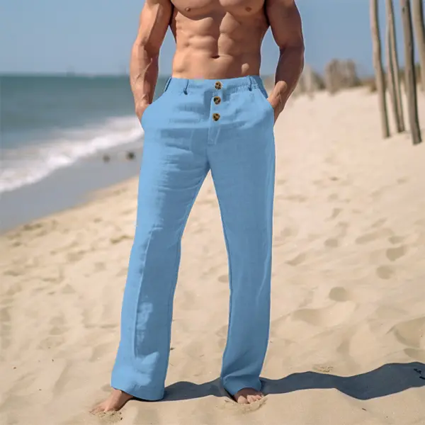 Men's Beach Holiday Plain Simple Linen Pants - Ootdyouth.com 