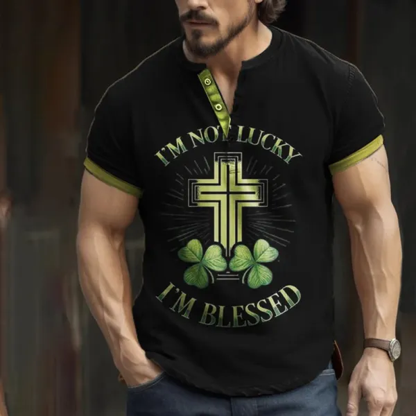 Men's Vintage St. Patrick's Day Printed Henley Neck T-Shirt - Trisunshine.com 