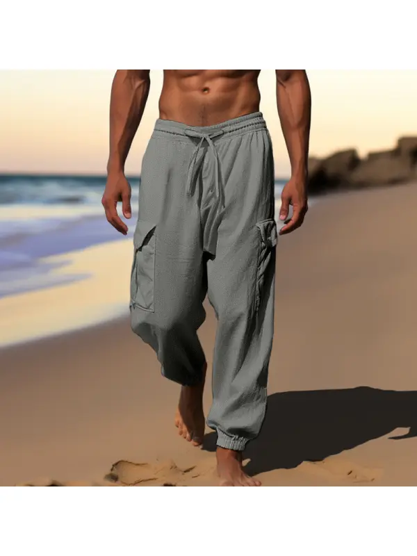 Men's Beach Holiday Plain Linen Pants - Valiantlive.com 