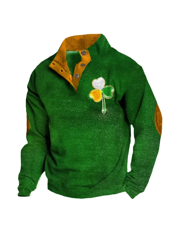 Men's St. Patrick's Day Lucky Print Long Sleeve Sweatshirt - Ootdmw.com 
