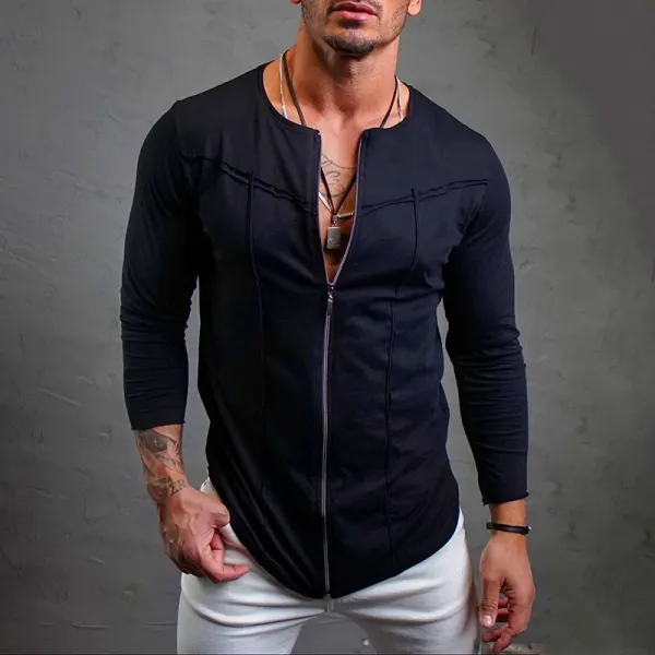 Men's Fashion Zipper Design Long Sleeve T-shirt - Ootdyouth.com 