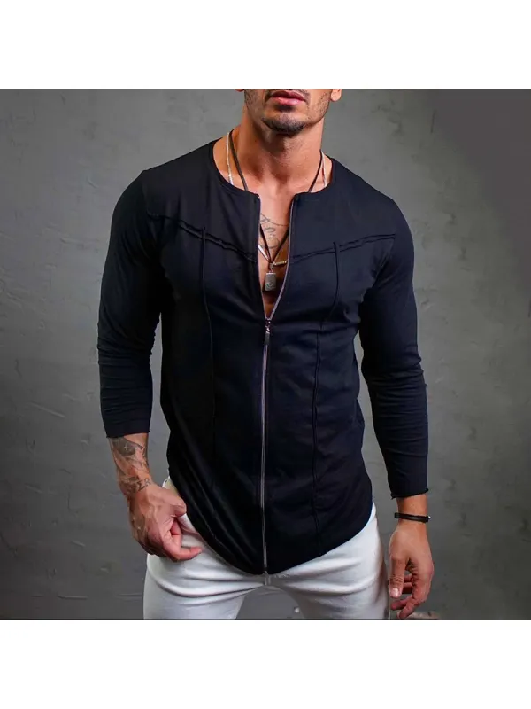 Men's Fashion Zipper Design Long Sleeve T-shirt - Ootdmw.com 