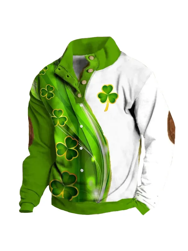 Men's St. Patrick's Day Lucky Print Long Sleeve Sweatshirt - Ootdmw.com 