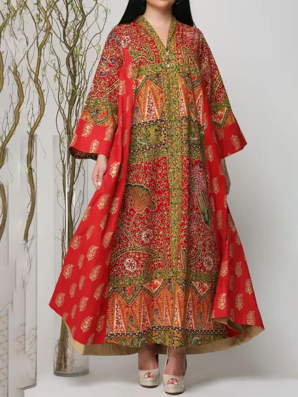 Stylish Printed Robe Dress - Timetomy.com 