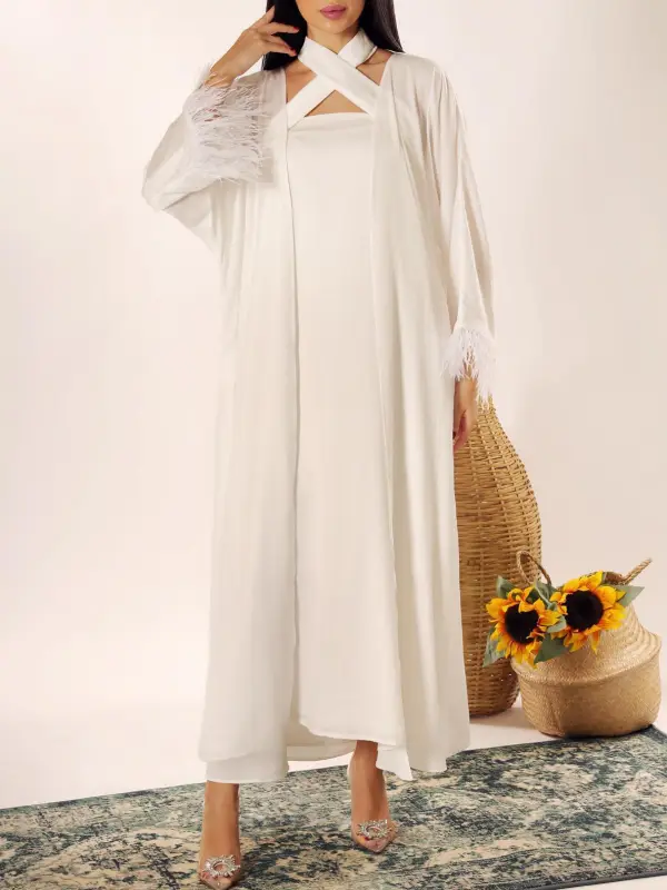 Stylish High-End Ramadan Two-Piece Abaya Dress - Ootdmw.com 