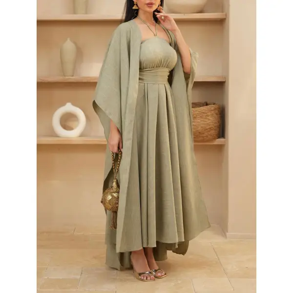 Stylish Ramadan Linen Two Piece Kaftan Dress - Ootdyouth.com 