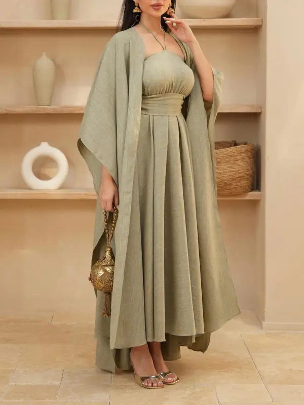 Stylish Ramadan Linen Two Piece Kaftan Dress - Valiantlive.com 