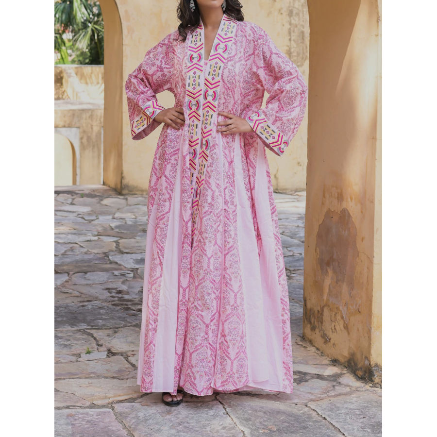 

Elegante Vestido Caftán Ramadán Con Estampado Floral