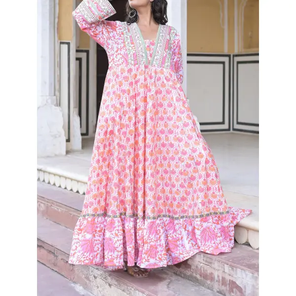 Stylish Floral Print Ramadan Kaftan Dress - Spiretime.com 