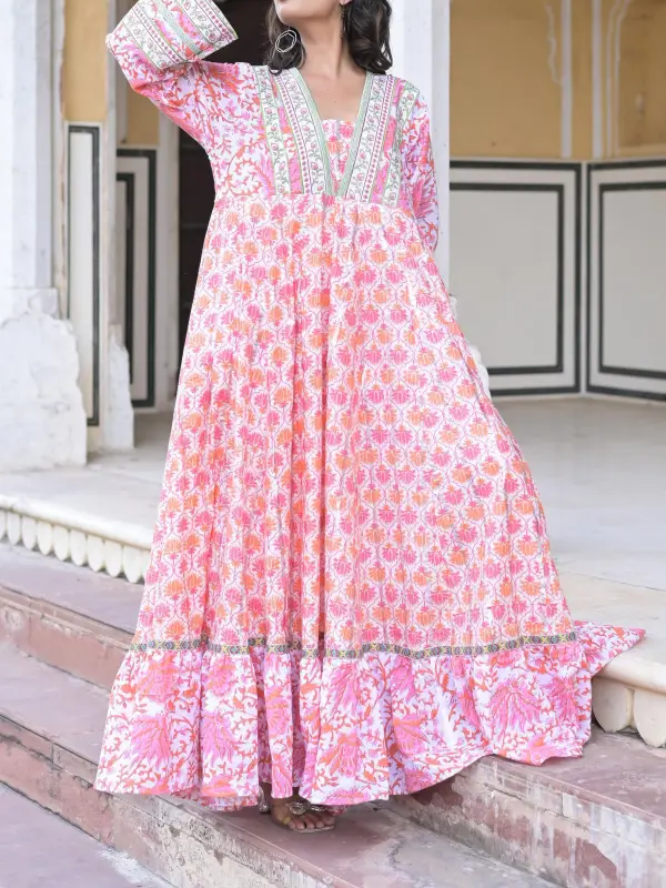 Stylish Floral Print Ramadan Kaftan Dress - Ootdmw.com 
