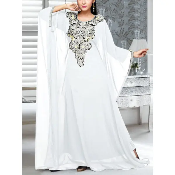 European And American Clothing, Middle Eastern Muslim Loose Robe, Heavy Embroidery Splicing Collar, Imitation Cupro Silk Dress - Ootdyouth.com 