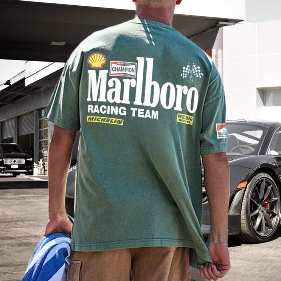 

Camiseta Extragrande Con Estampado De Bloques De Colores Retro Racing Para Hombre Verde