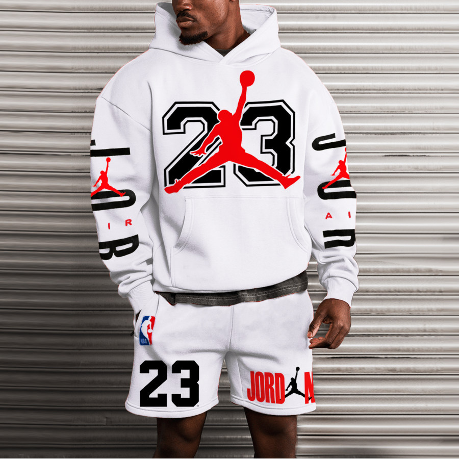 

Men's Oversized NBA JD NO.23 Print Shorts & Hoodie Suit