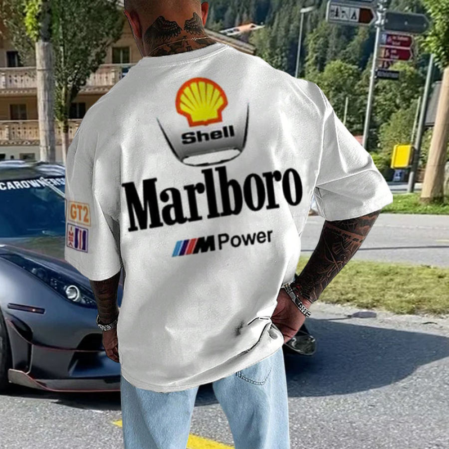 

Мужская футболка большого размера с гоночным принтом в стиле ретро