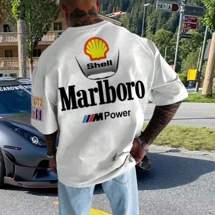 

Camiseta Extragrande Con Estampado De Carreras Retro Para Hombre