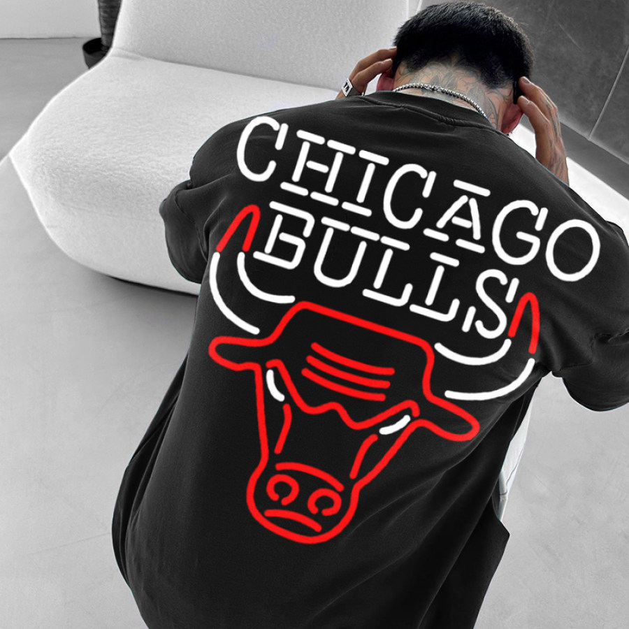 

Мужская повседневная футболка оверсайз с баскетбольным принтом "Chicago Bulls"