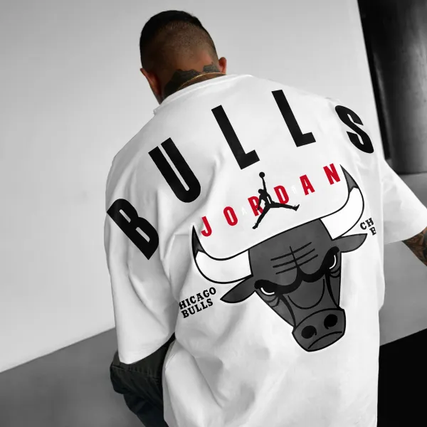 Oversized Street Style Basketball Print Tee Bulls Tee - Faciway.com 