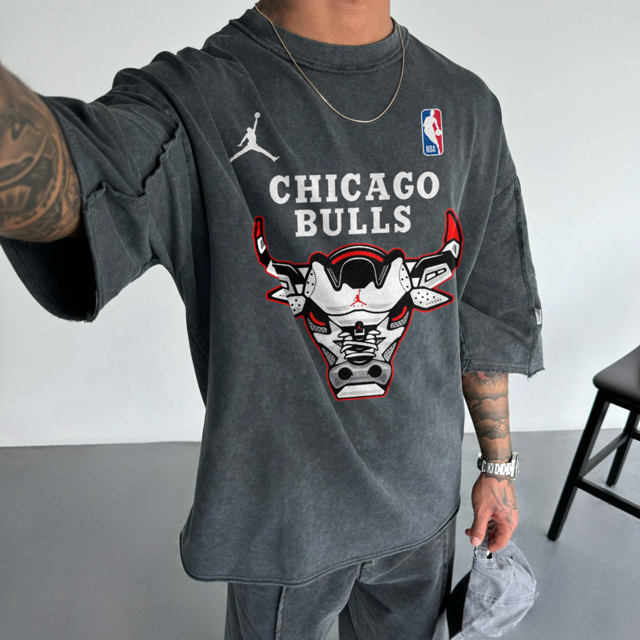 

Camiseta Extragrande Con Estampado De Baloncesto Estilo Callejero Camiseta Bulls