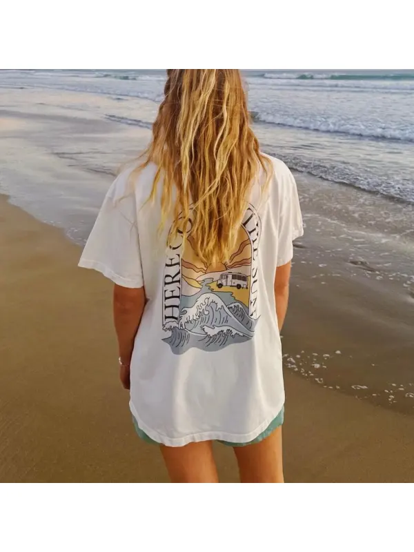 Women's Vintage Print Holiday Surf T-Shirt - Timetomy.com 