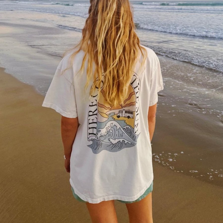 

T-shirt De Surf De Vacances à Imprimé Vintage Pour Femmes