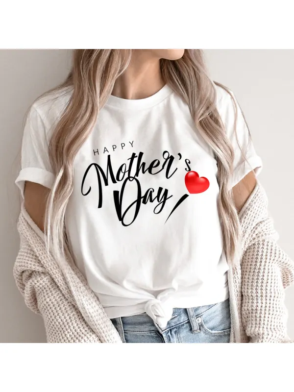 Mother's Day Printed Cotton Casual T-shirt - Ootdmw.com 