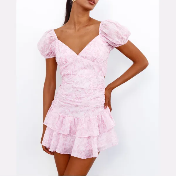Women's Elegant Sweet Puff Sleeves Mini Dress - Ootdyouth.com 