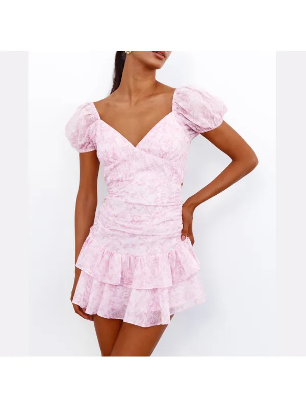Women's Elegant Sweet Puff Sleeves Mini Dress - Timetomy.com 