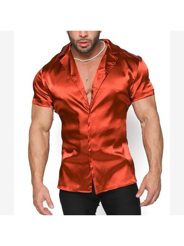 Men's Satin Plain Simple Casual Short-sleeved Shirt - Valiantlive.com 