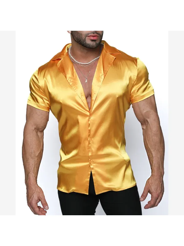 Men's Satin Plain Simple Short-sleeved Shirt - Valiantlive.com 