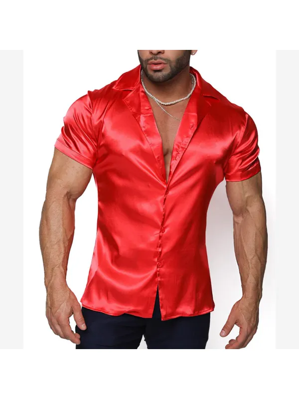 Men's Satin Plain Short Sleeve Shirt - Valiantlive.com 