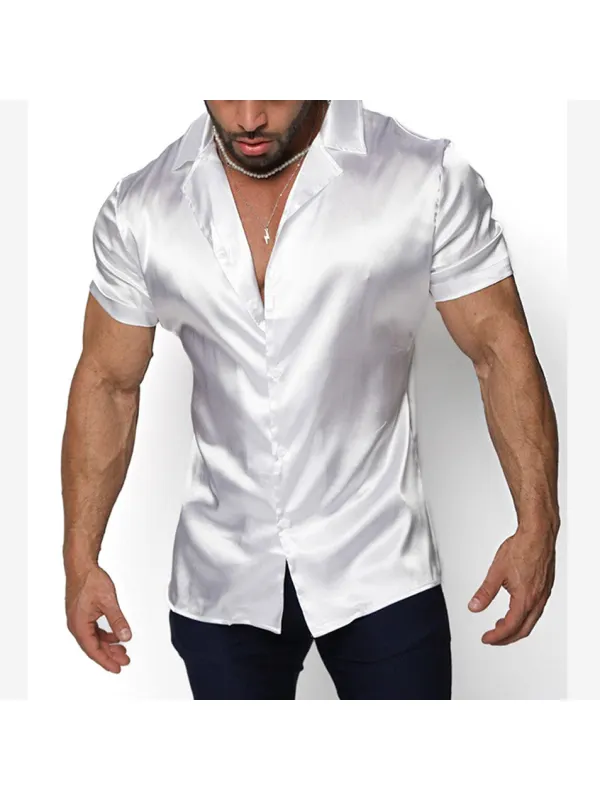 Men's Satin Plain Short Sleeve Shirt - Valiantlive.com 