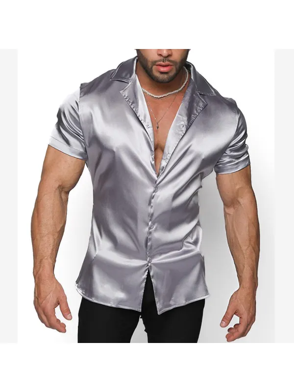 Men's Satin Plain Casual Short Sleeve Shirt - Spiretime.com 