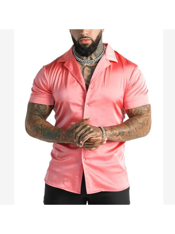 Men's Satin Plain Slim Fit Short Sleeve Shirt - Valiantlive.com 