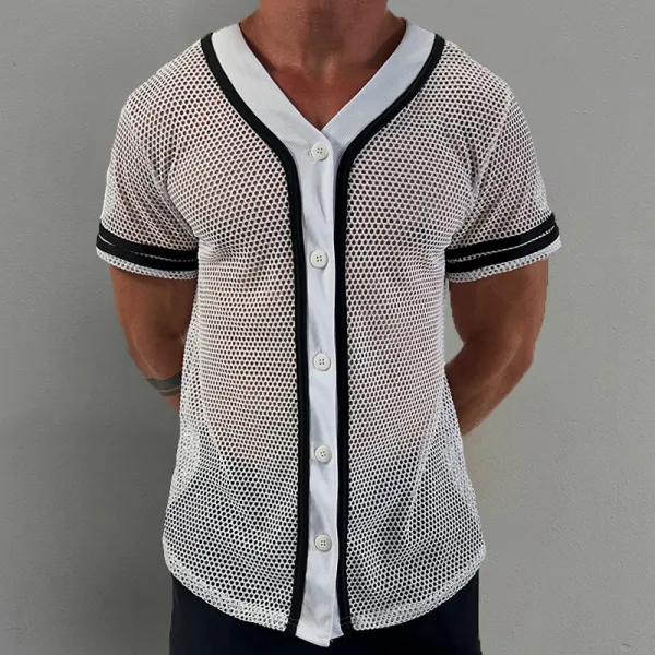 Men's Buttoned Sheer Mesh Shirt - Ootdyouth.com 