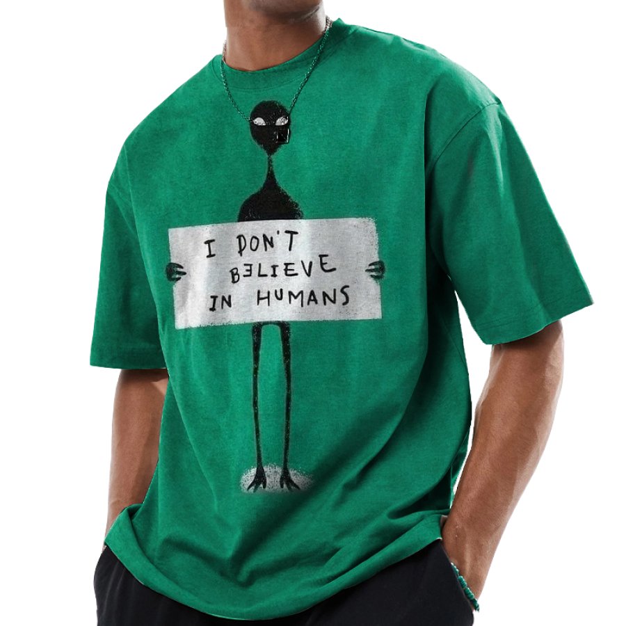 

Мужская повседневная футболка большого размера с круглым вырезом и графическим принтом «Я не верю в людей»