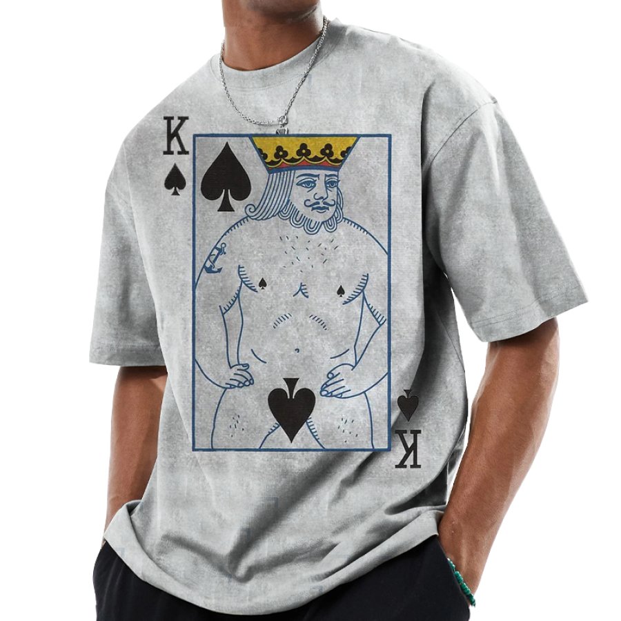 

Мужская забавная карта с принтом «Король пик» и графическим принтом повседневная футболка большого размера с круглым вырезом