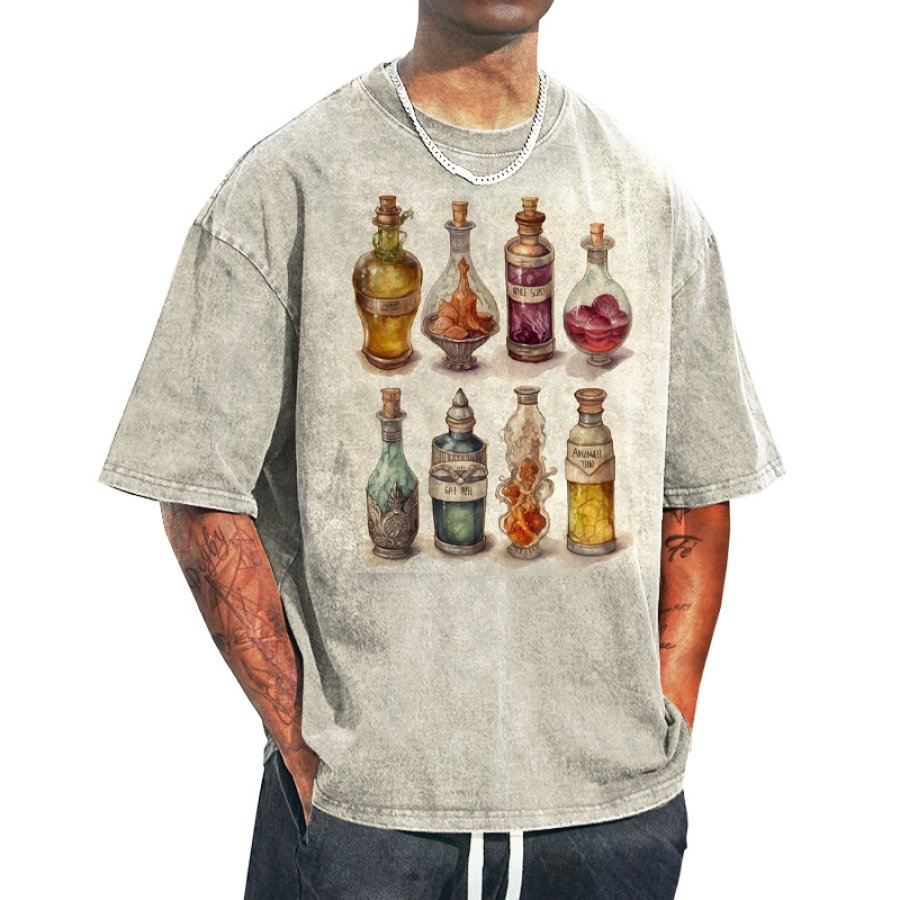 

Camiseta Extragrande Informal Con Cuello Redondo Y Estampado Gráfico Con Estampado Artístico De Botellas Y Latas Para Hombre