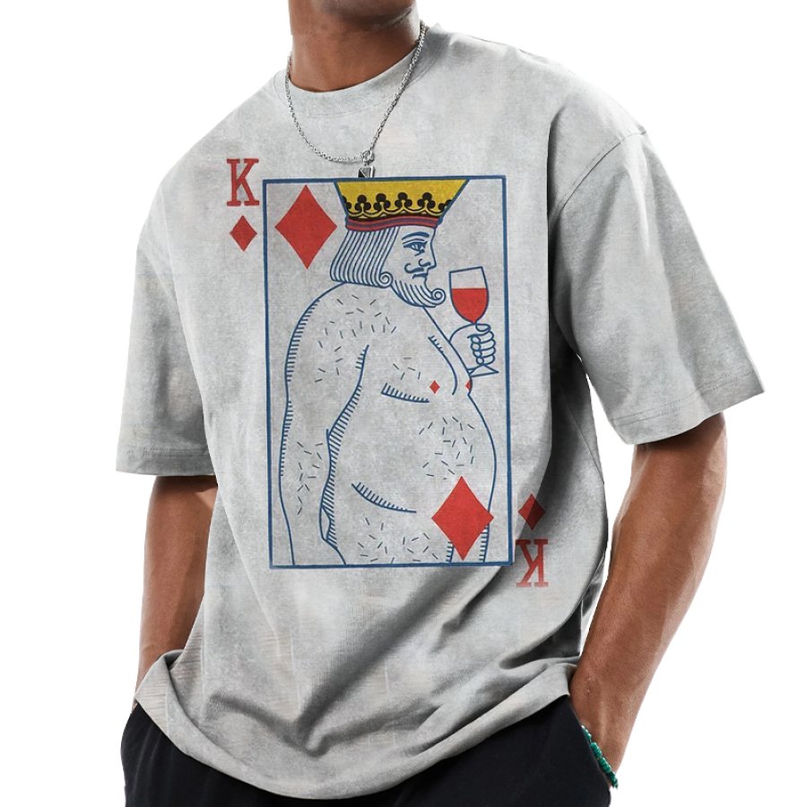 

Мужская повседневная футболка большого размера с круглым вырезом и принтом «Король червей»