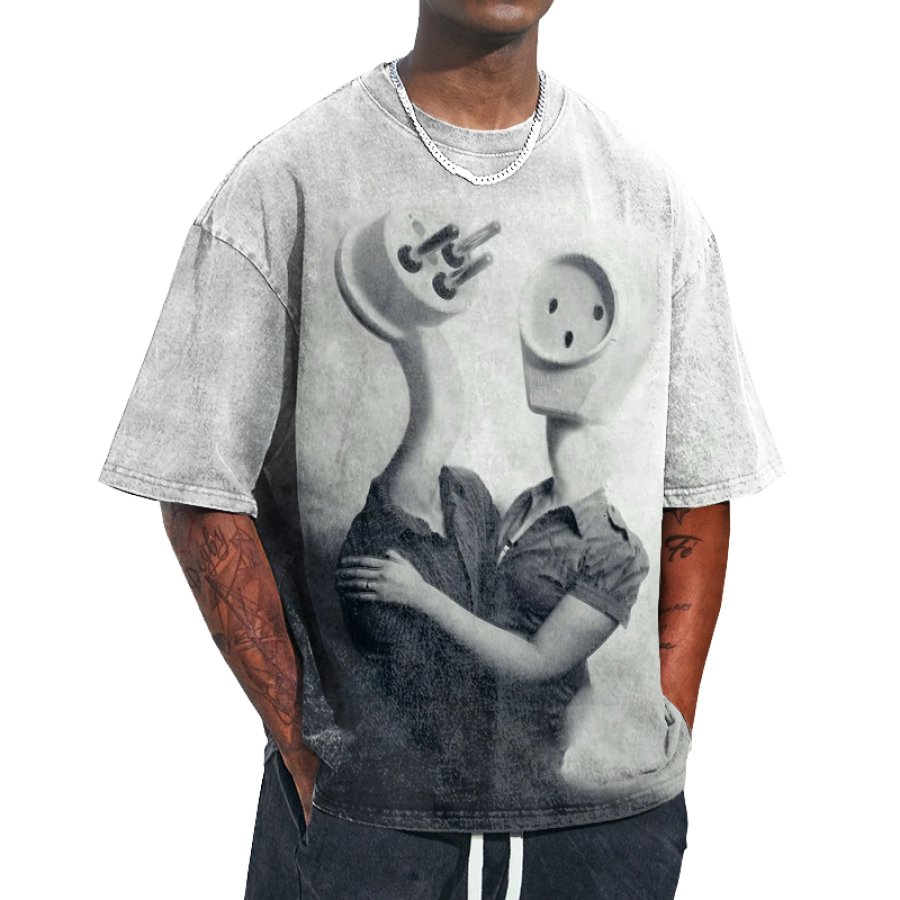 

Herren Fun The Electric Couple Print Grafikdruck Lässiges Rundhals-Übergroßes T-Shirt