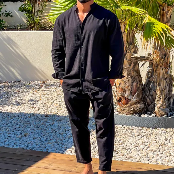 Men's Beige Cotton And Linen Resort Suit - Ootdyouth.com 