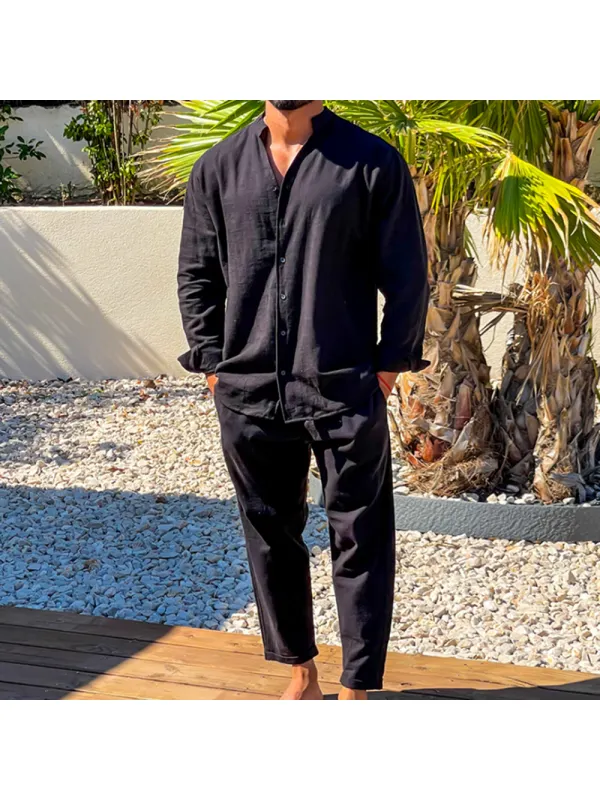 Men's Beige Cotton And Linen Resort Suit - Timetomy.com 
