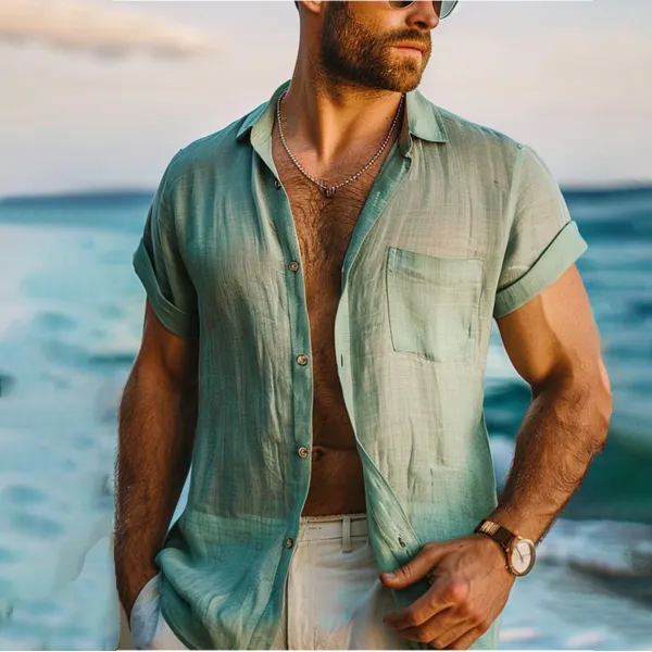 Men's Holiday Minimalist Linen Shirt - Yiyistories.com 