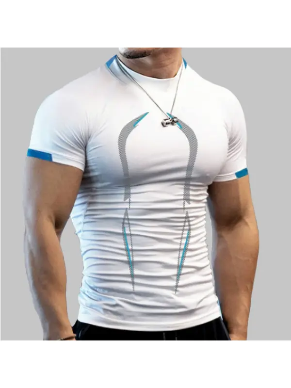 Men's Fashion Fitness Sports Breathable Quick Dry Short Sleeve T-Shirt - Spiretime.com 